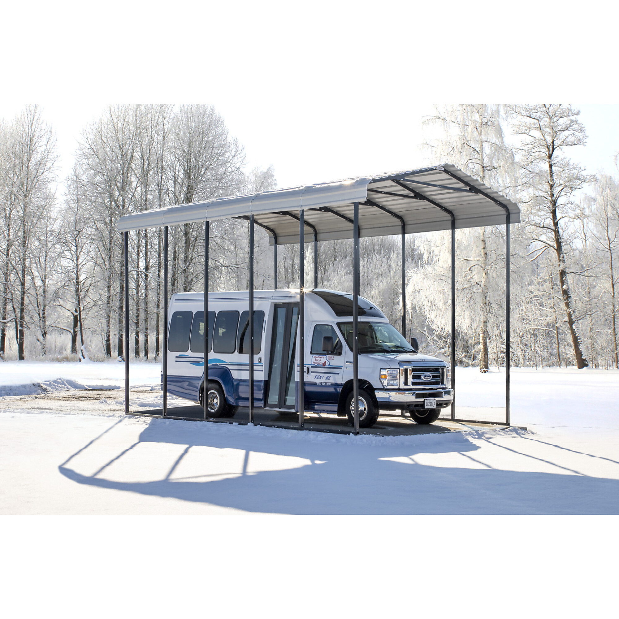 Arrow Steel RV Carport, 24ft.L x 14ft.W x 14ft.H, Eggshell, Model# CPH142414